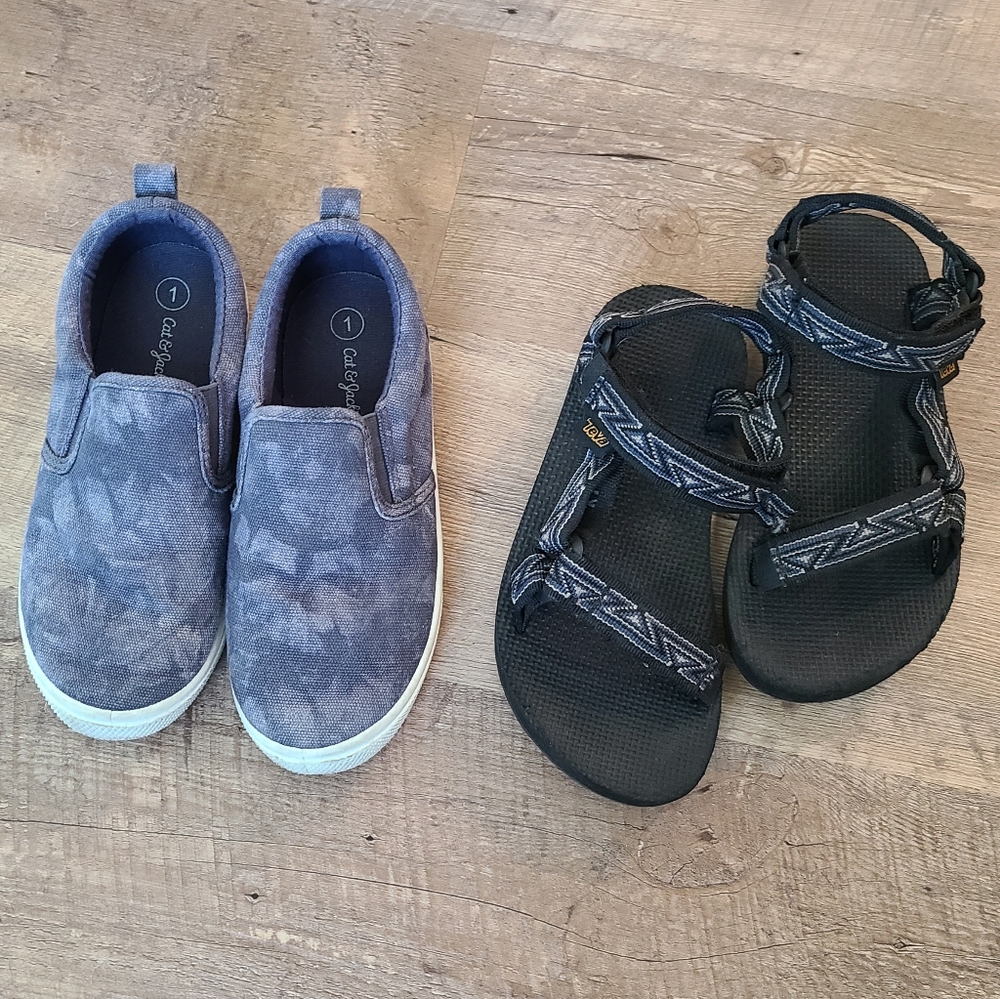 Kids Bundle- Teva Sandals and Cat & Jack Tie-Dye Slip Ons -Size 1